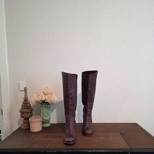 BOEMOS Plum Purple Leather 16" Tall Knee High Heeled Boots Sz 37 (US-6.5)